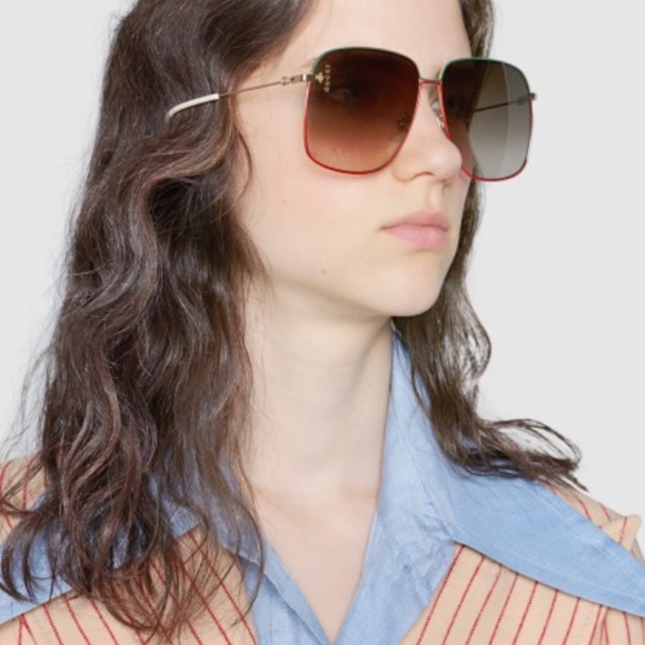 Authentic Gucci Metal Sunglasses GG0394S – Green/Red Frame, Gold Detail - Picture 1 of 10